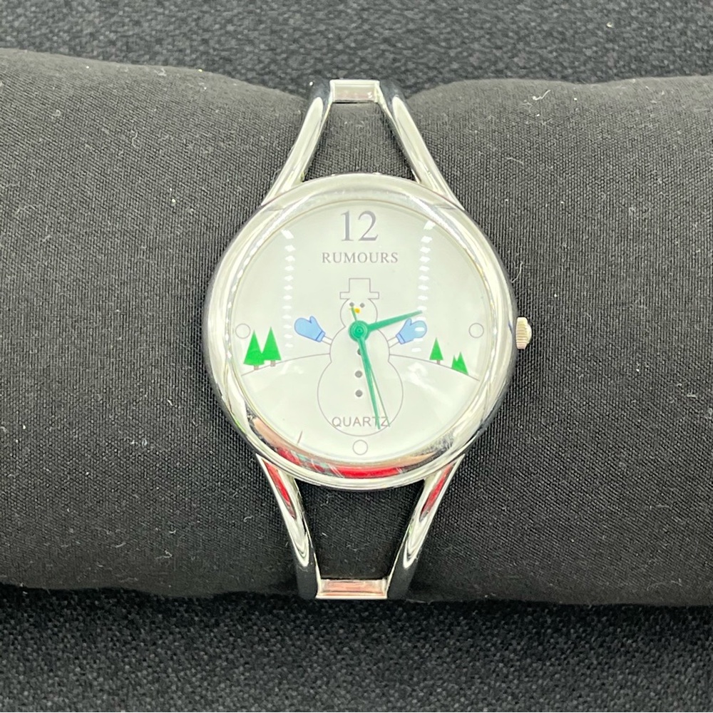 Rumours Silver Tone Christmas Snowman Bangle Watch